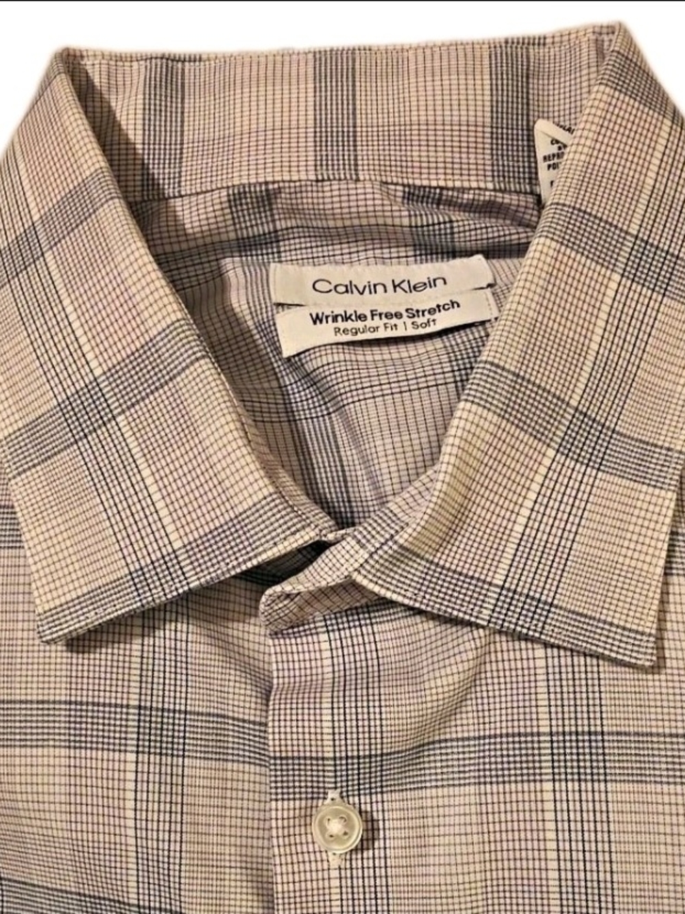 Calvin Klein Wrinkle Free Stretch Plaid Dress Shirt XL 17-17.5 34/35